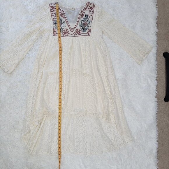 Boho Me Embroidered Crochet High Low Long Sleeve Dress - Size Small - Picture 8 of 12
